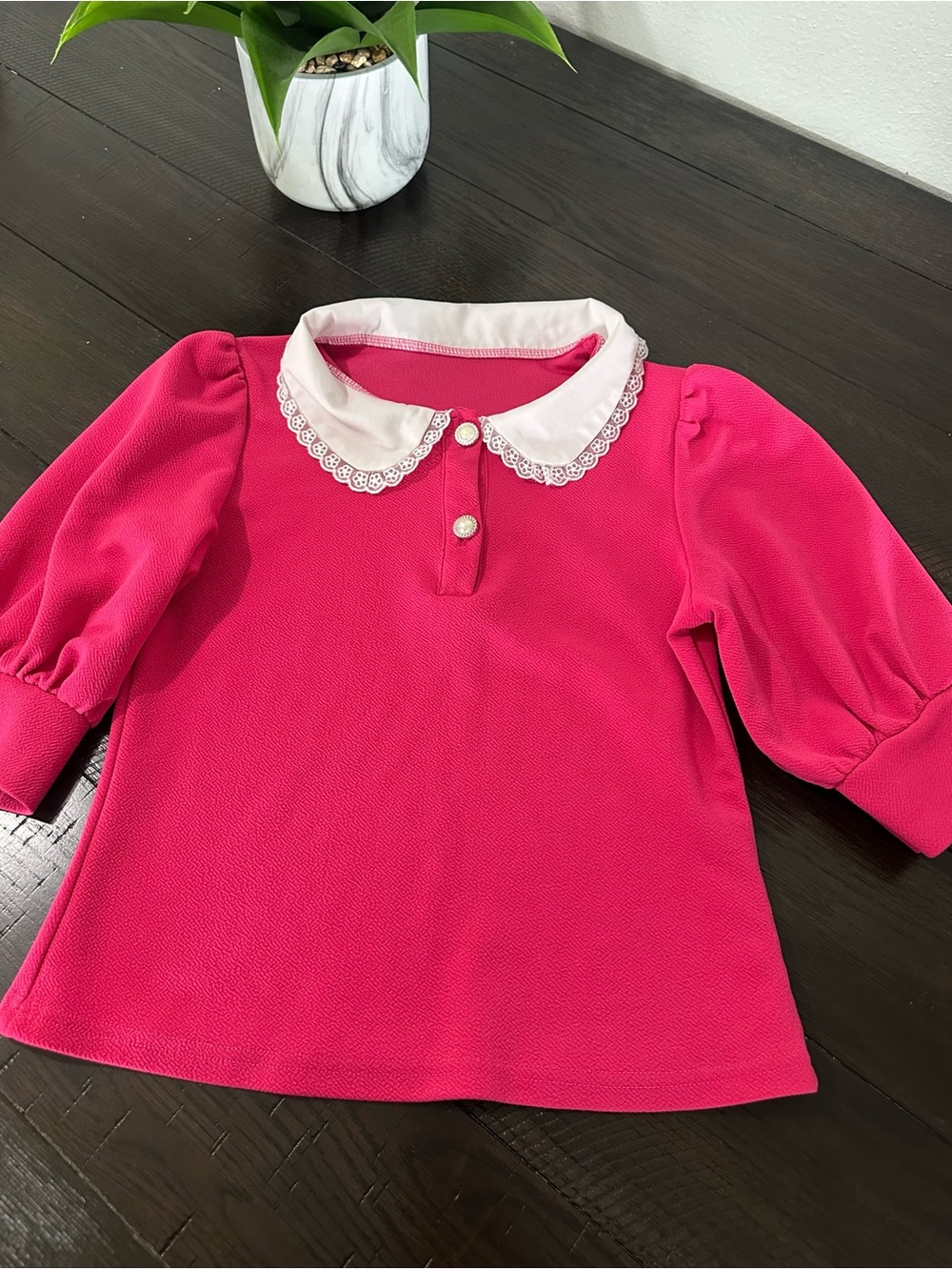 Women Hot Pink Peter Pan Collar Top SHEIN